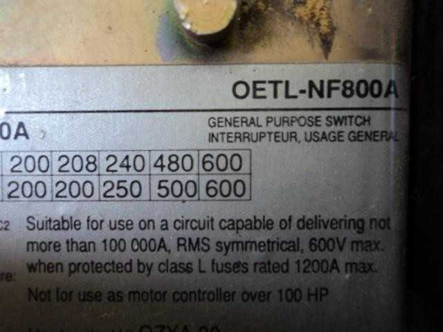 ABB OETL-NF800A GENERAL PURPOSE SWITCH 600 V 800 AMP 3 PH - DISCONNECT SWITCHES