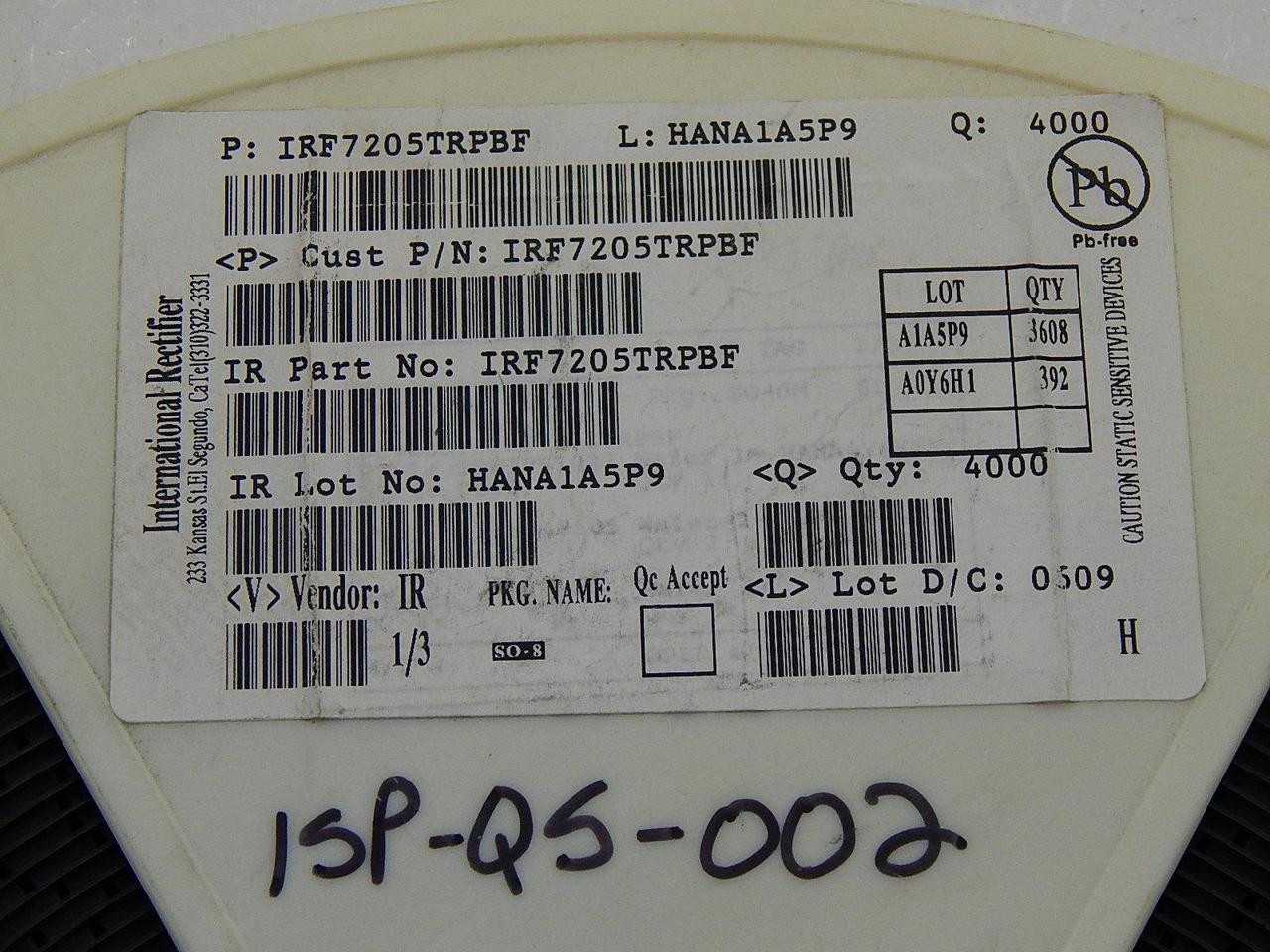 LOT OF 3950 IRF7205TRPBF MOSFET MOSFT PCH -30V -4.6A 70MOHM 27NC T88627 - FASTENERS