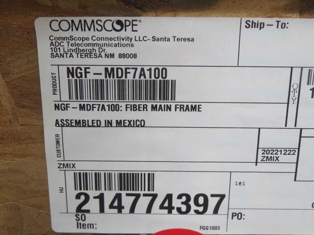 COMMSCOPE NGF-MDF7A100 FIBER MAIN FRAME T272426 - FIBER OPTIC CABLE