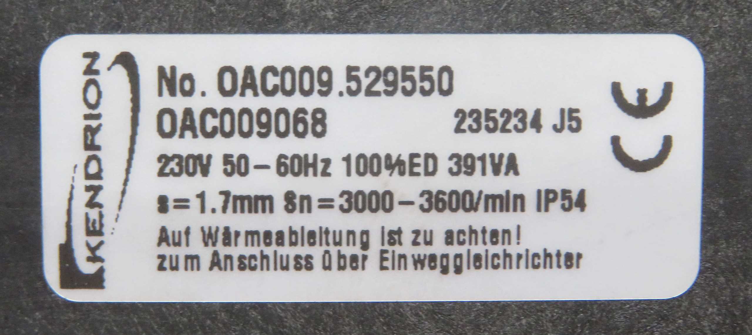 Kendrion OAC009.529550 Vibratory Feeder Coil, 230V AC - VIBRATORY FEEDER