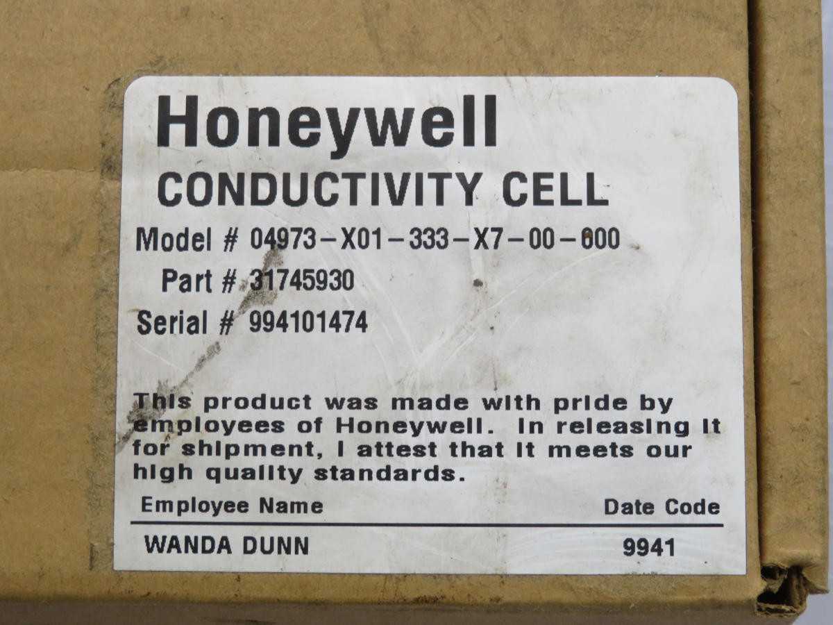 Honeywell 31745930 Cell Conductivity Sensor T213866 - Model 04973-X01-333-X7-00-000 - PH & ORP MEASUREMENT
