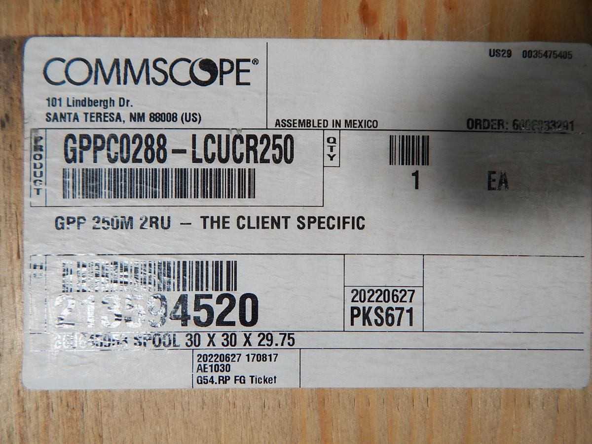 COMMSCOPE GPPC0288-LCUCR250 FIBER OPTICAL CABLE, 288 FIBER, SM SINGLE MODE, 250 METER M5183 - FIBER OPTIC CABLE