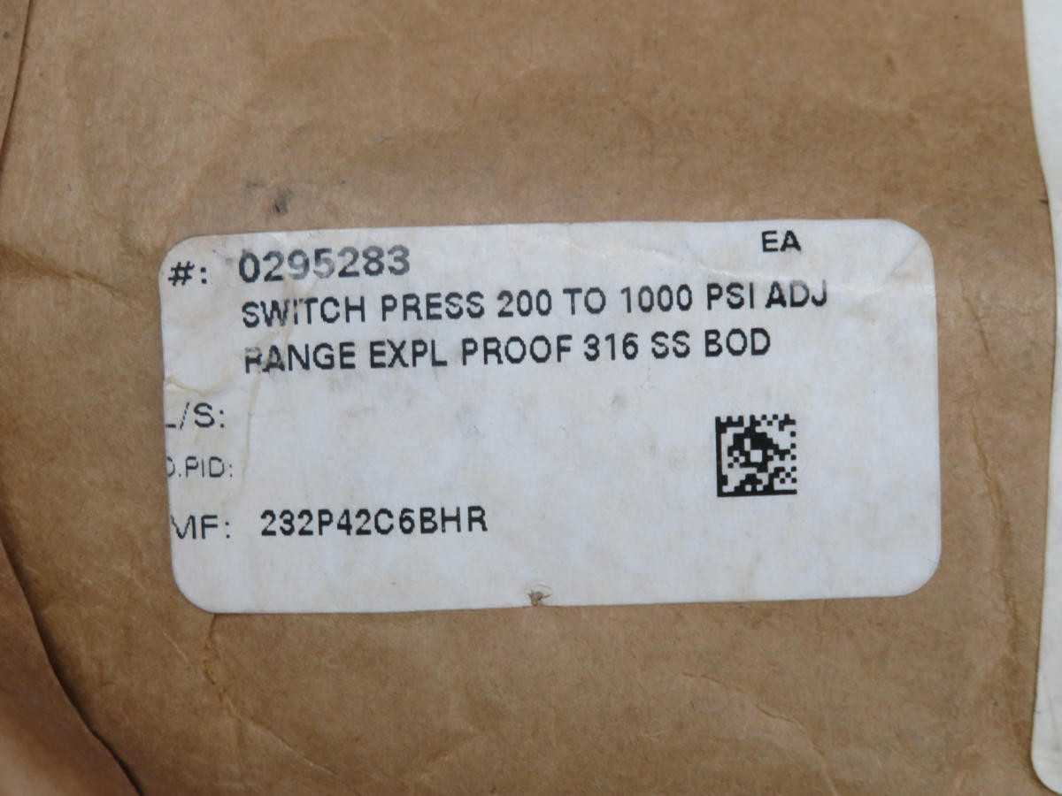 ITT 232P42C6BHR ADJUSTABLE PRESSURE SWITCH 200 TO 1000 PSIG T195275 - SWITCHES