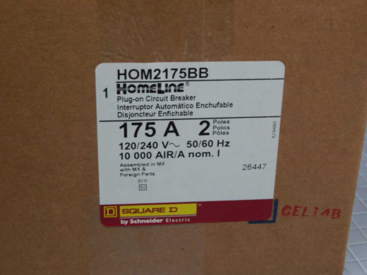 Square D HOM2175BB 175 Amp Plug-On Circuit Breaker T192397 - CIRCUIT BREAKERS