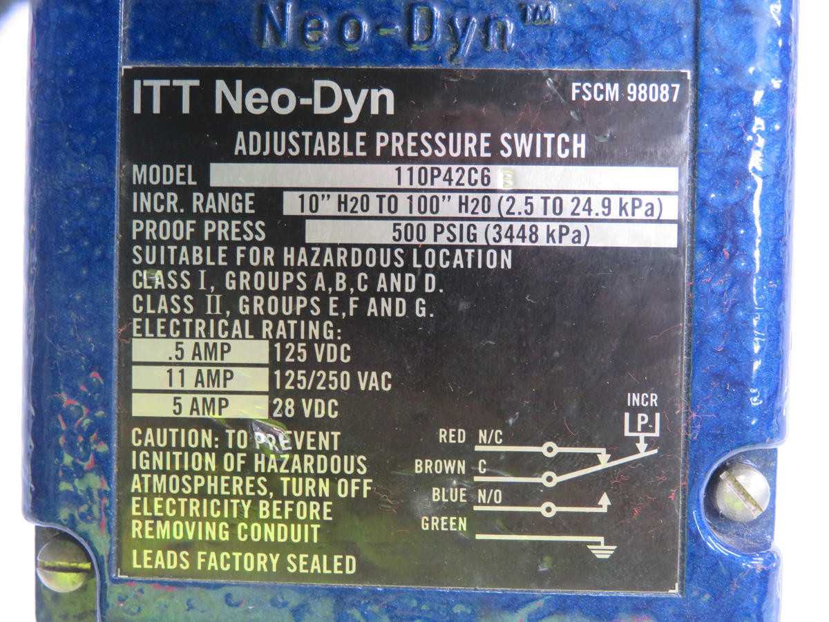 ITT 110P42C6 NEO-DYN ADJUSTABLE PRESSURE SWITCH T230063 - SWITCHES