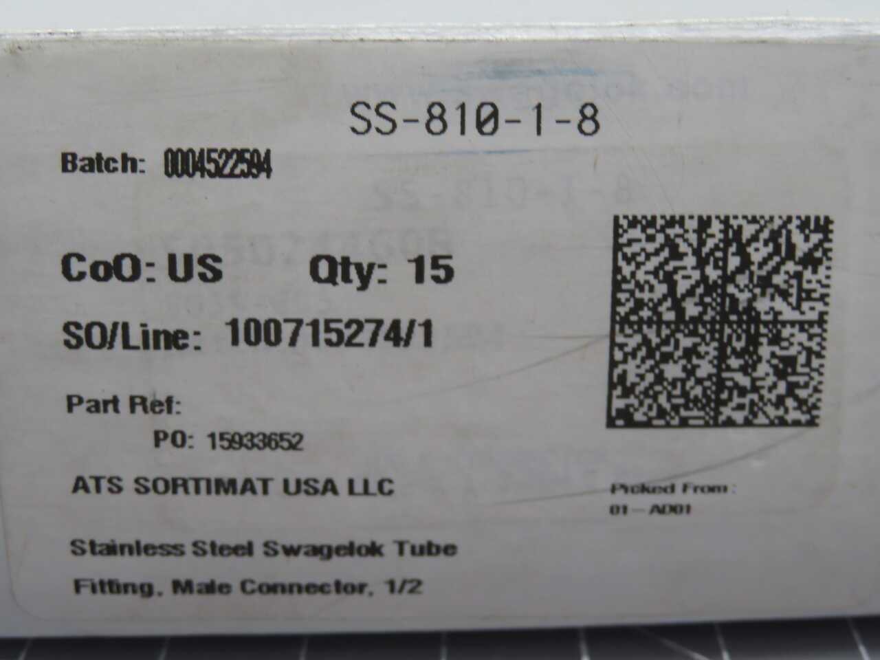 LOT OF 11 SWAGELOK SS-180-1-8 TUBE FITTINGS T270172 - PIPE ELBOW