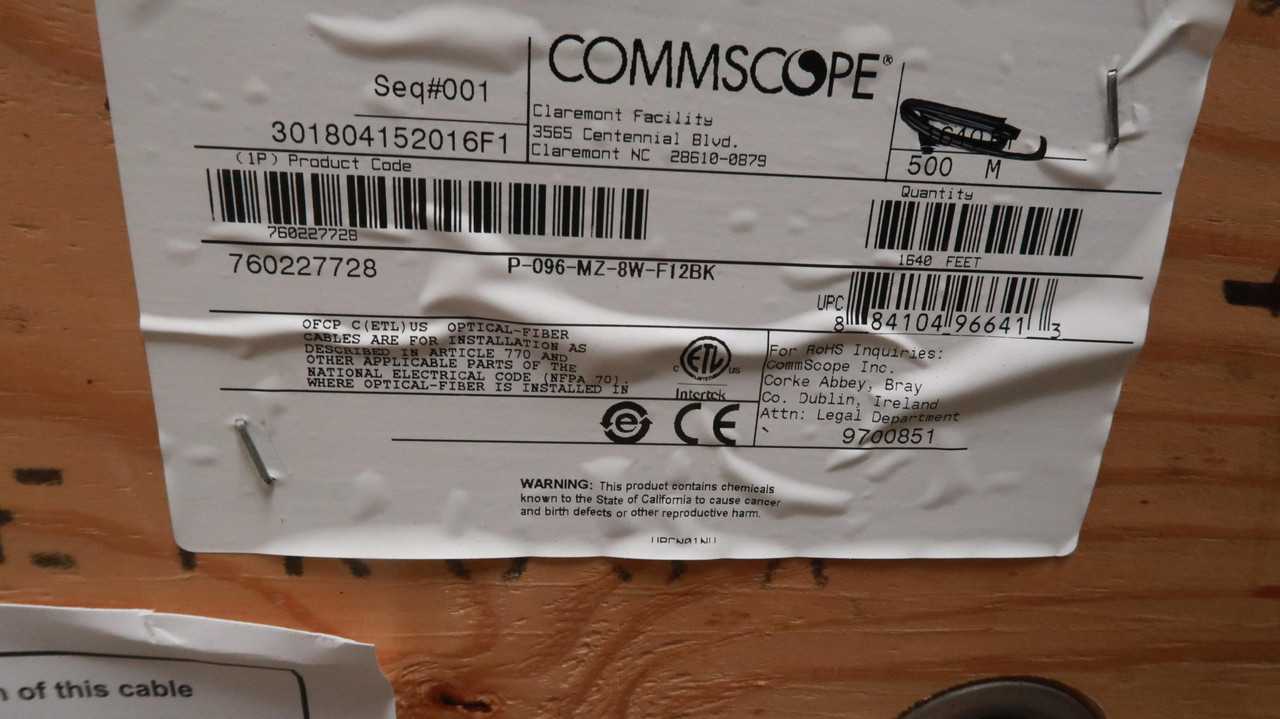 COMMSCOPE P-096-MZ-8W-F12BK FIBER OPTIC CABLE 96 FIBER SINGLE MODEINTERLOCKING 706 FT - FIBER OPTIC CABLE
