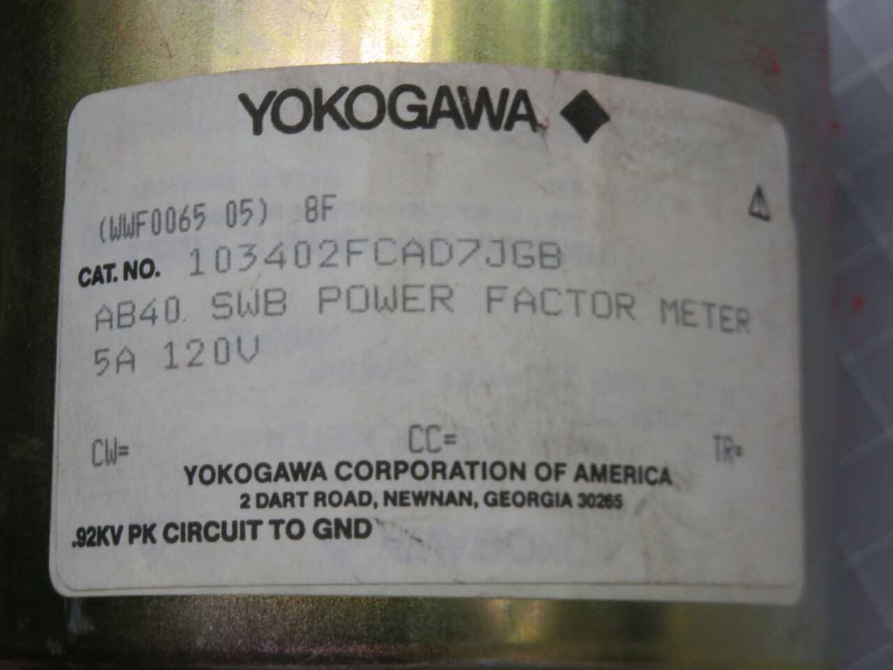 YOKOGAWA 103402FCAD7JGB POWER FACTOR METER T245513 - PANEL METERS