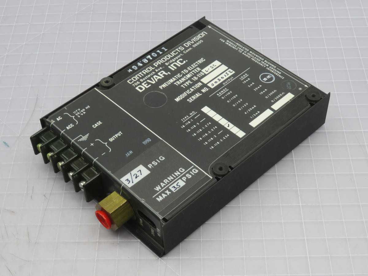DEVAR 18-118L-SC PNEUMATIC TO ELECTRIC TRANSMITTER T213374 - PRESSURE TRANSMITTER