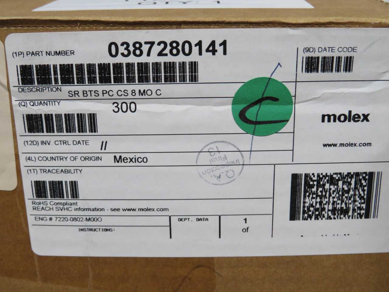 LOT OF 300 MOLEX 0387280141 SR BTS PC CS 8 MO TERMINAL BLOCKS T165356 - TERMINAL BLOCKS