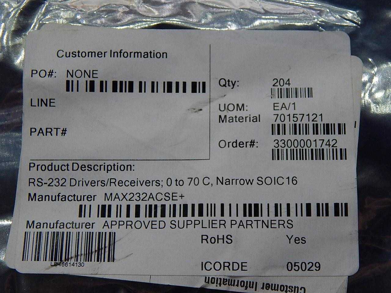 LOT OF 200 MAXIM INTEGRATED MAX232ACSE+ RS-232 INTERFACE IC 5 V MULTICH RS-232 DRIVER/RECEIVER T8862 - OPERATOR INTERFACE PANELS