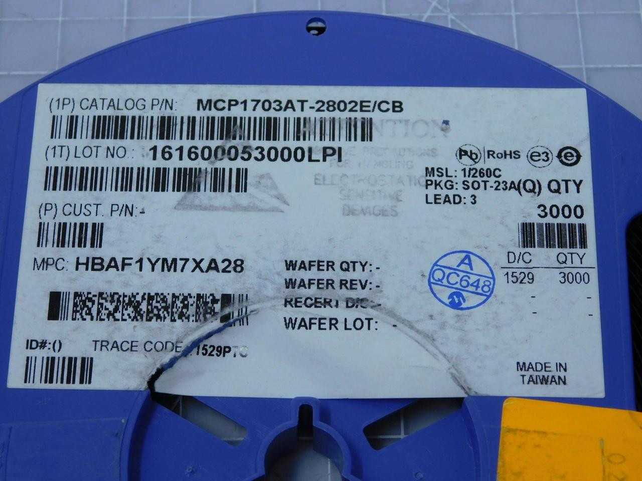 LOT OF 3000
MICROCHIP TECHNOLOGY MCP1703AT-2802E/CB 251 MA 16V LOW QUIESCENT CURRENT LDO REGULATOR - INDUSTRIAL PARTS