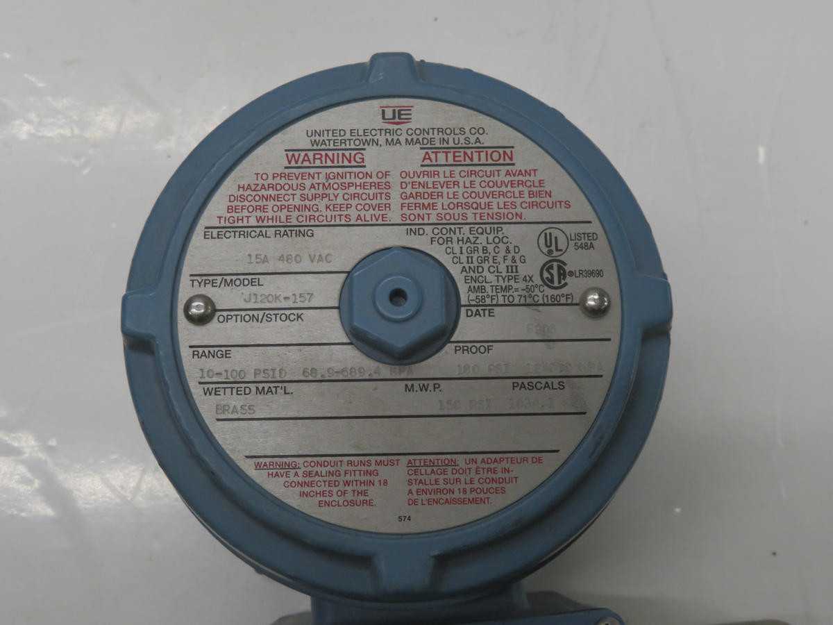 UNITED ELECTRIC J120K-157 PRESSURE SWITCH T212821 - SWITCHES