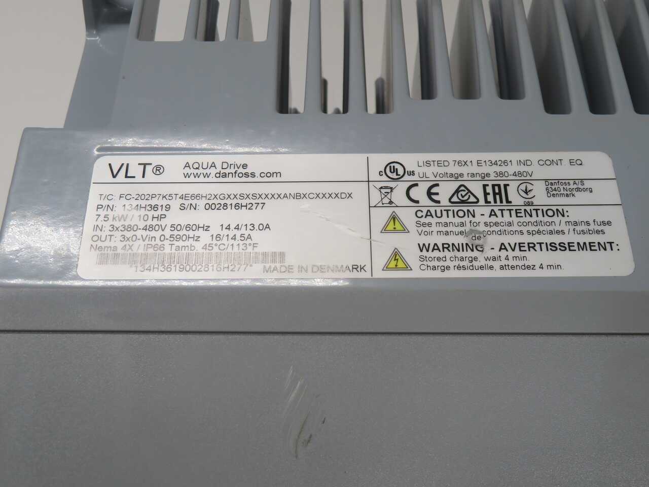 DANFOSS FC-202P7K5T4E66H2XGXXSXSXXXXANBXCXXXXDX 134H3619 VARIABLE FREQUENCY AC DRIVE T270747 - AC VFD DRIVES