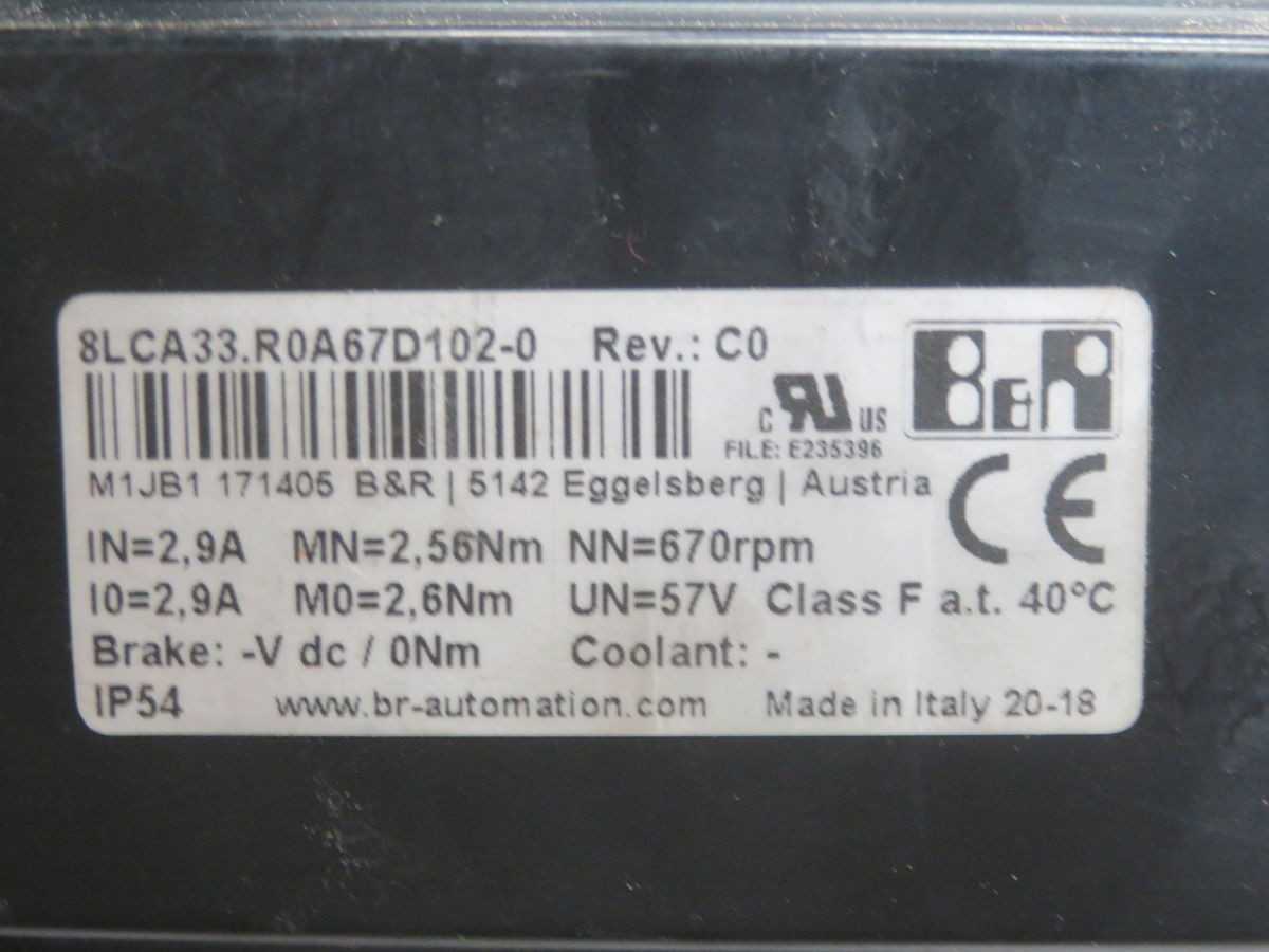 B&R 8LCA33.R0A67D102-0 SERVO MOTOR T260808 - SERVO MOTORS