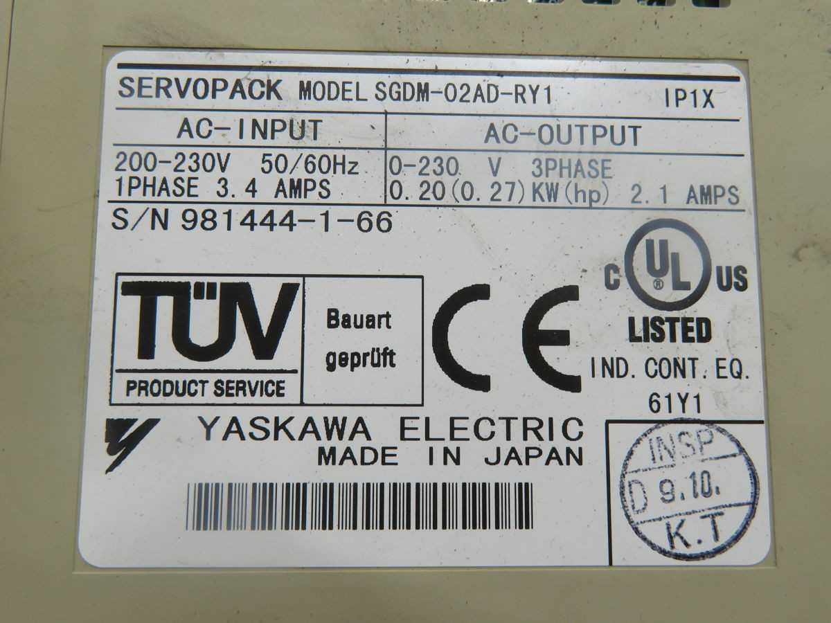 YASKAWA SGDM-02AD-RY1 SERVOPACK DRIVE T246514 - SERVO