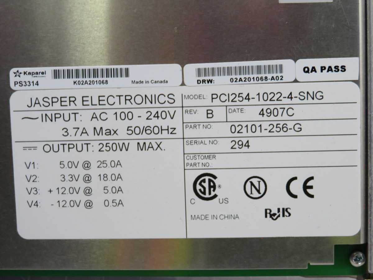 JASPER ELECTRONICS PC1254-1022-4-SNG POWER SUPPLY T255349 - POWER SUPPLIES