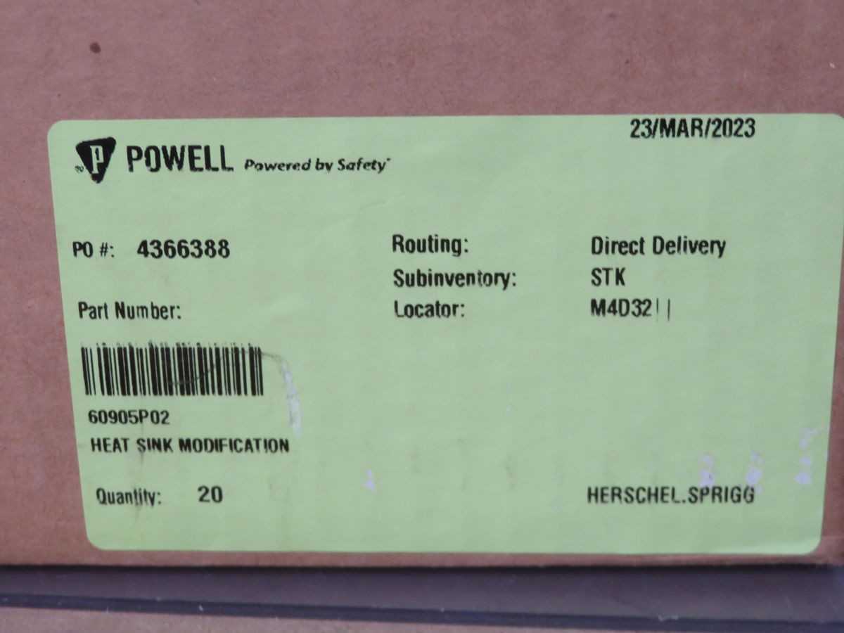 LOT OF 20 POWELL 60905P02 HEAT SINK MODIFICATION T246275 - HEAT SINKS
