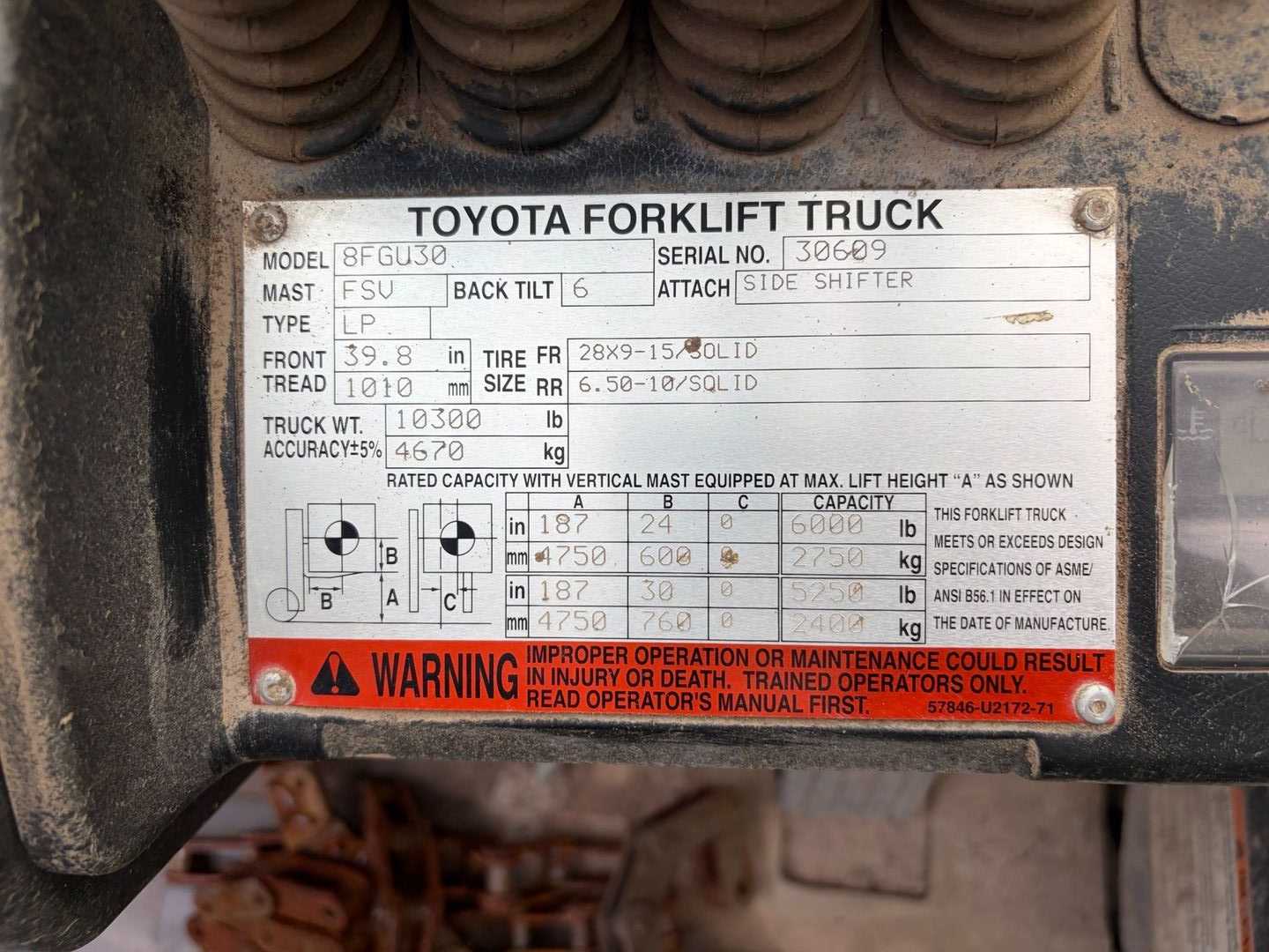 2010 TOYOTA 8FGU30 LPG FORKLIFT, 6000 LB CAPACITY, 187" MAX LIFT HEIGHT, LIKE NEW! - SIT-DOWN FORKLIFTS