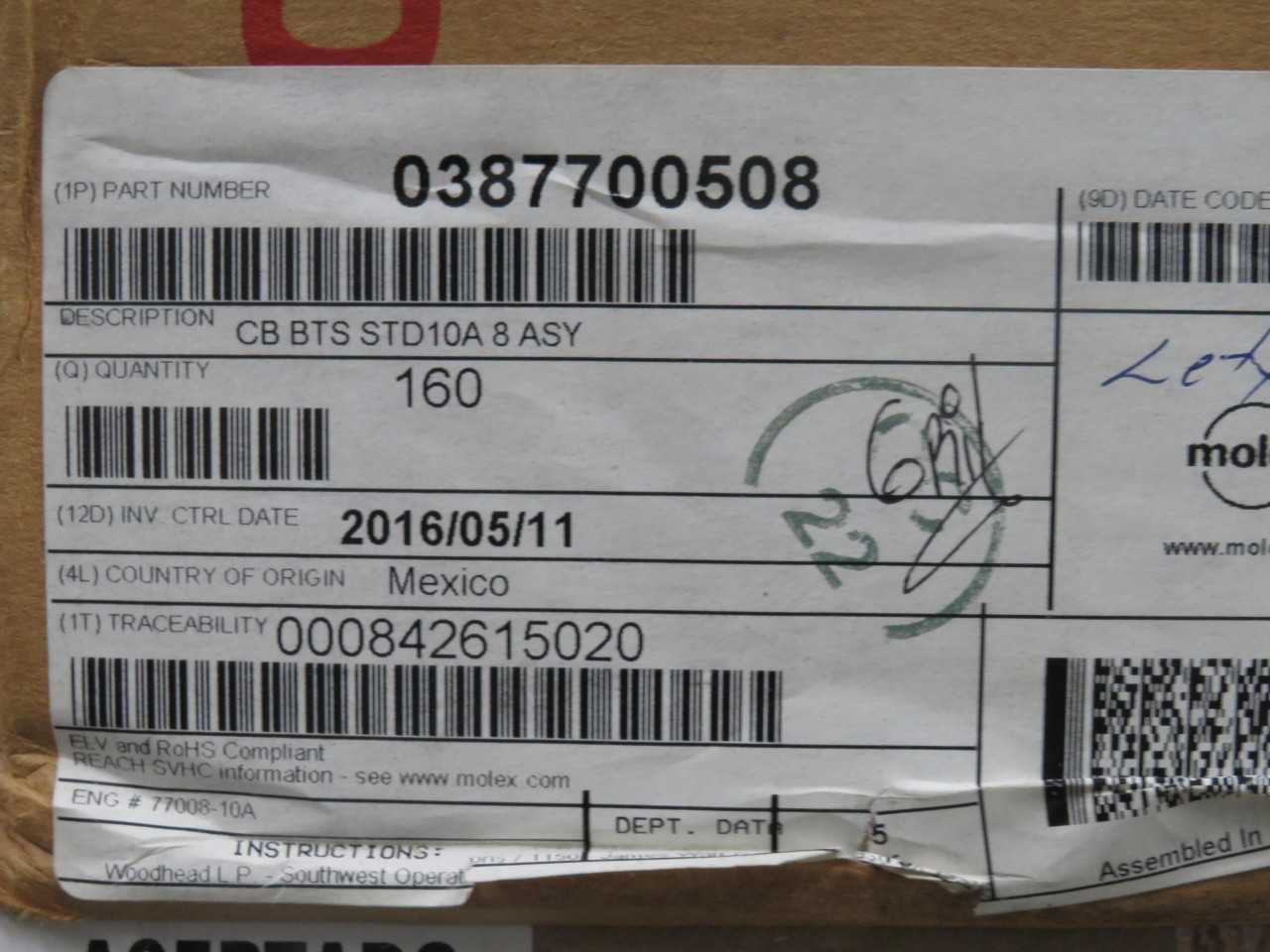 LOT OF 150 MOLEX 0387700508 CONN BARRIER STRIP 8CIRC 0.375"
T153084 - TERMINAL BLOCKS