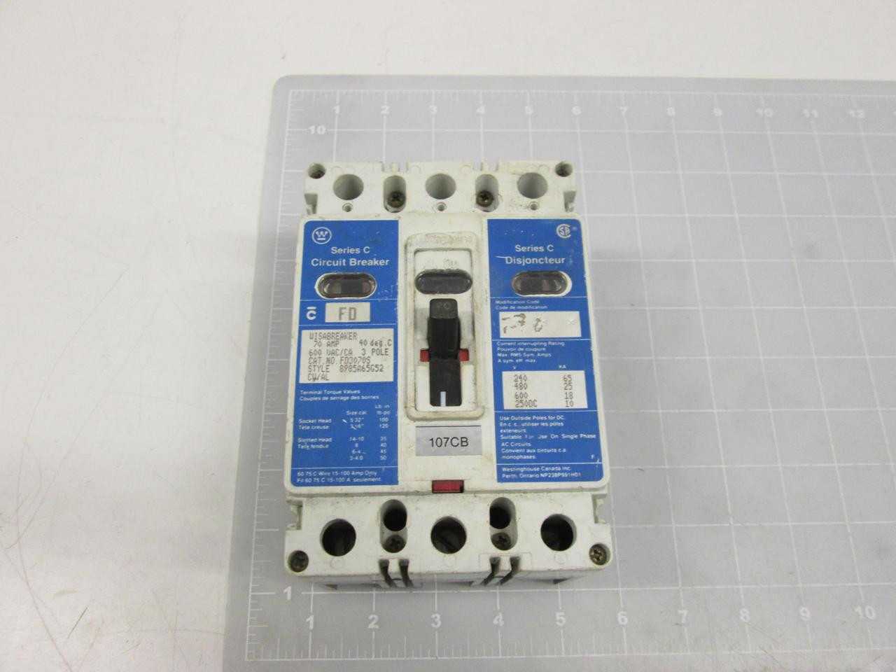 WESTINGHOUSE FD3070S 70 AMP 3 POLE CIRCUIT BREAKER T59899 - CIRCUIT BREAKERS
