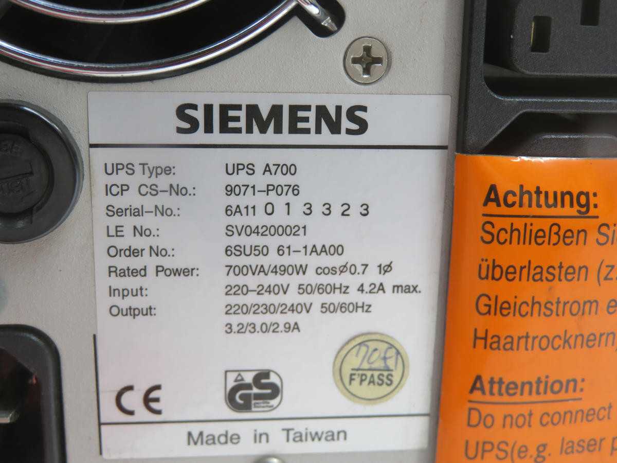 SIEMENS 6SU5061-1AA00 UPS/UNINTERRUPTED POWER SUPPLY T221927 - POWER SUPPLIES