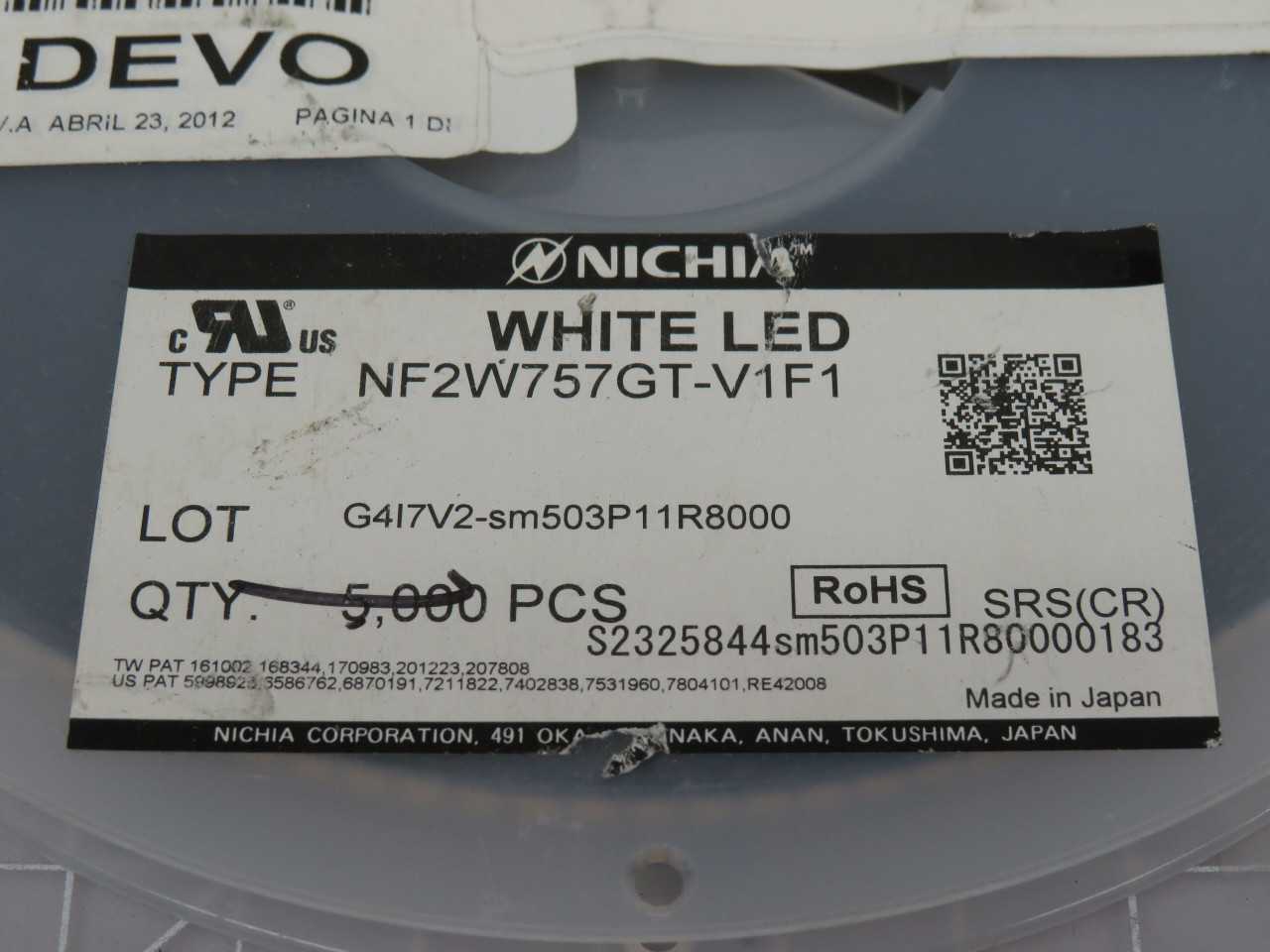 Lot Of 4000 Nichia FLX-001-0640 NF2W757GT-VF1F White LED Chips With Data Sheet - LIGHTING