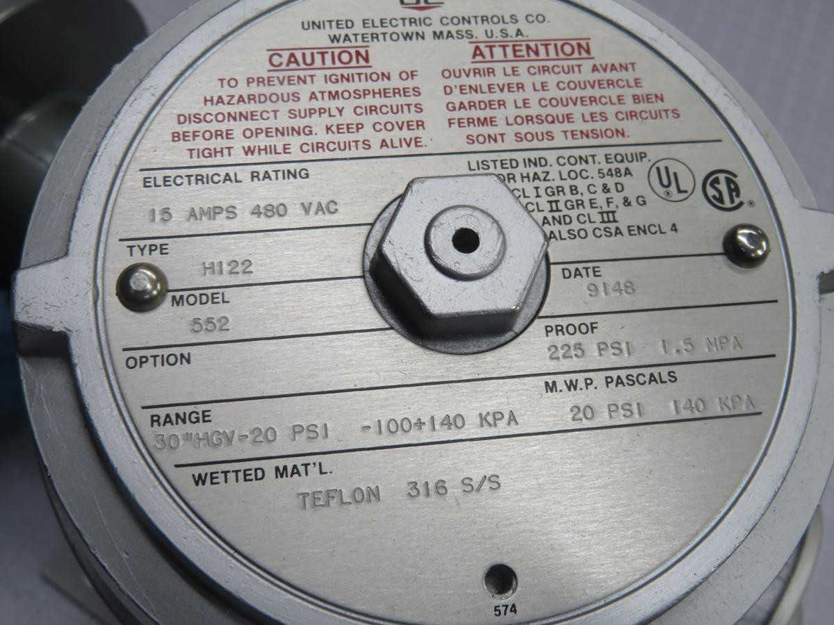 UNITED ELECTRIC H122-552 PRESSURE SWITCH
T225483 - SWITCHES