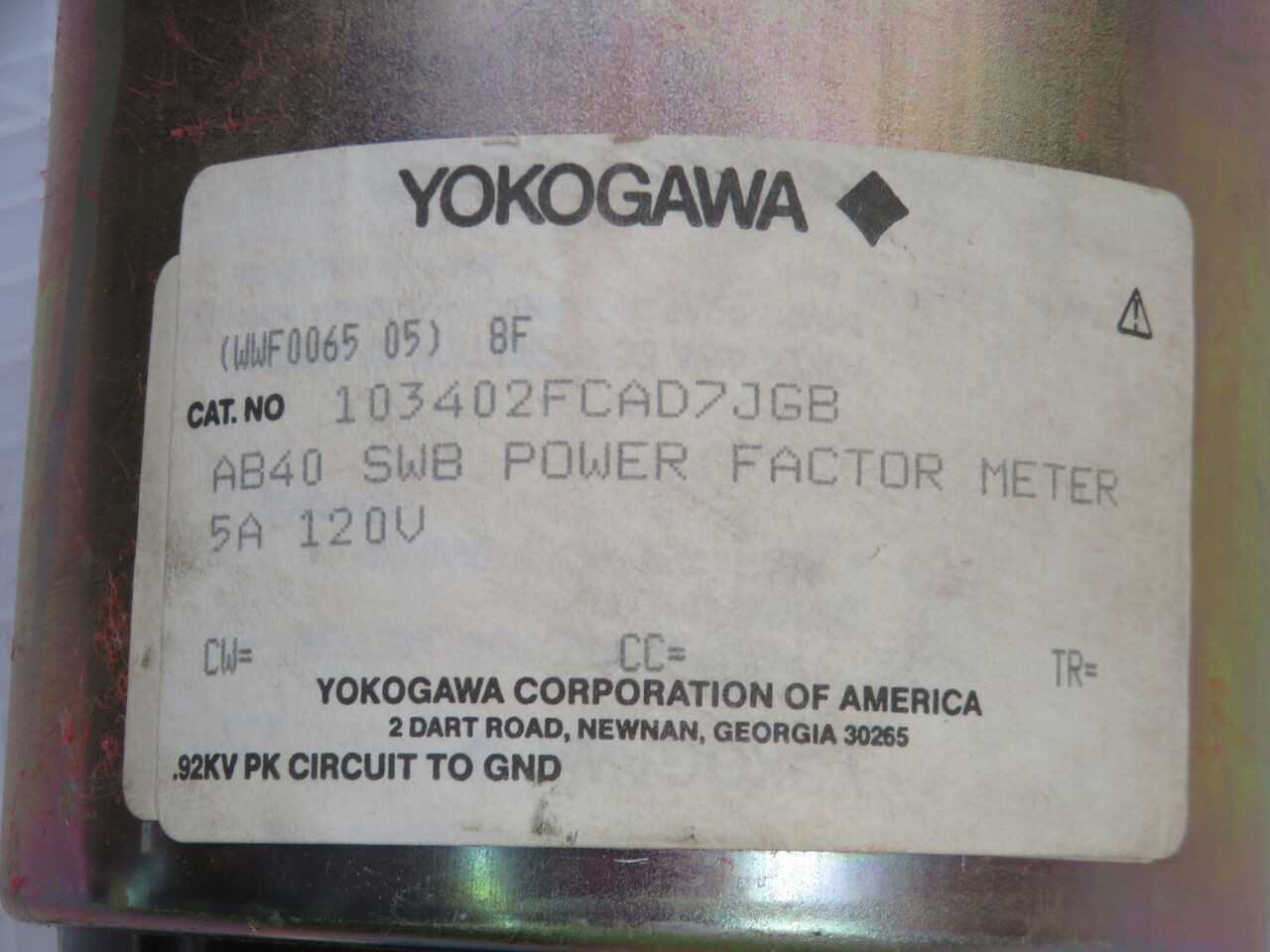 YOKOGAWA 103402FCAD7JGB POWER FACTOR METER T245515 - PANEL METERS