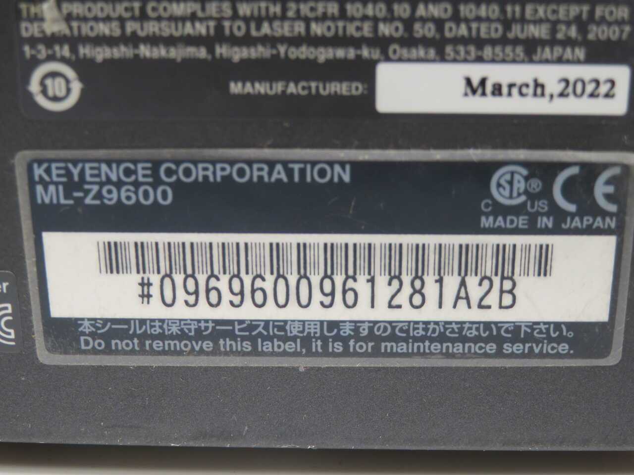Keyence ML-Z9600 CO2 Laser Marker - Precision Engraving Solution - LAB & SCIENTIFIC