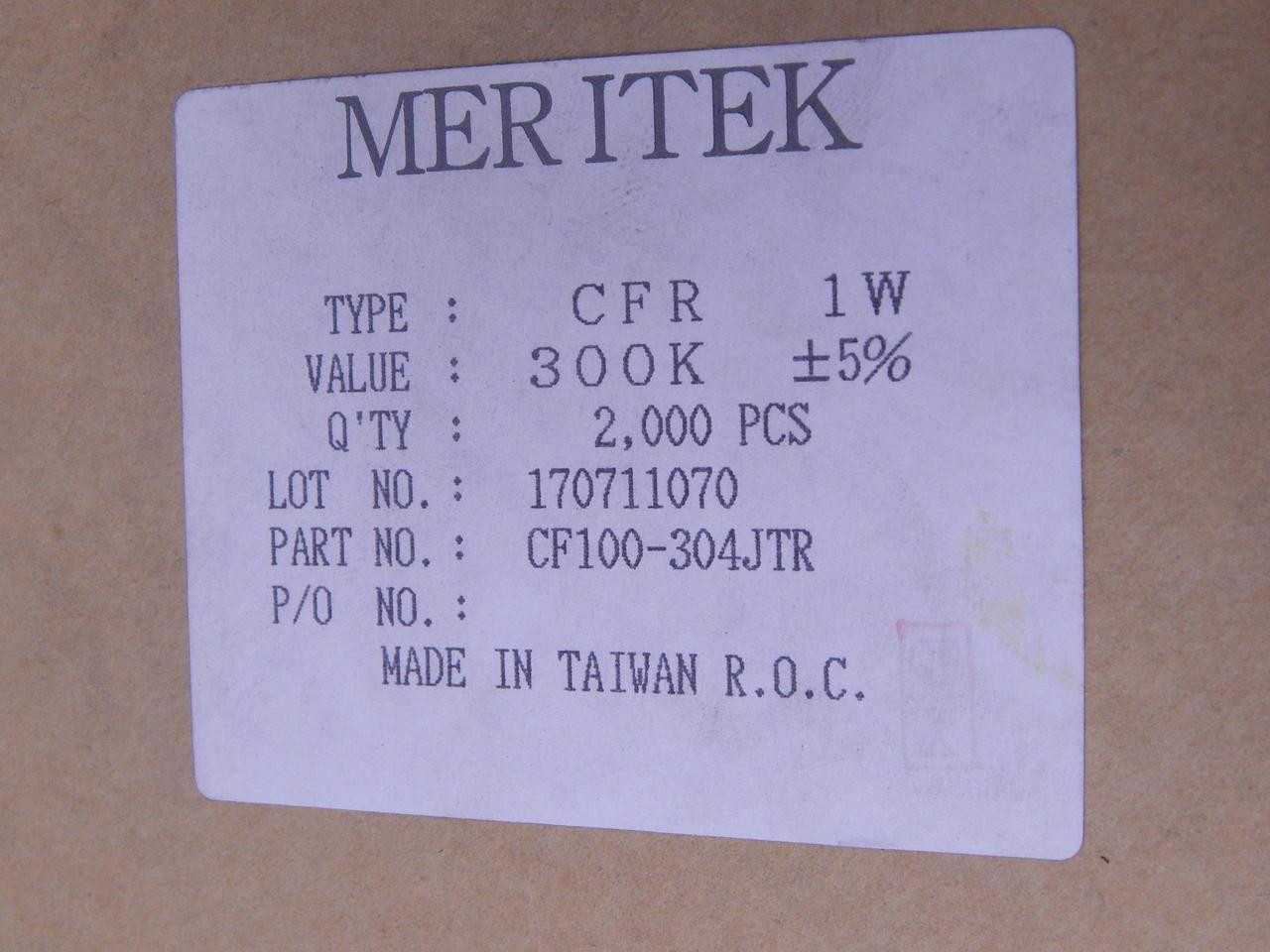 LOT OF 2000 MERITEK CF100-304JTR RESISTORS +-5 % T111983 - ELECTRICAL COMPONENTS