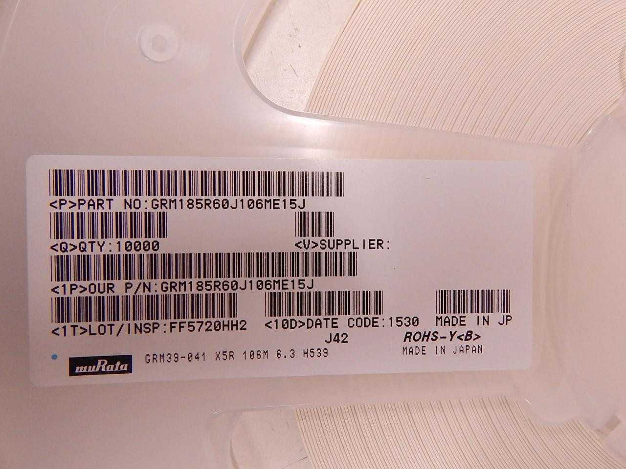 Lot Of 10,000 Murata 0603 10uF 6.3V MLCC Capacitors SMD/SMT - ELECTRONIC COMPONENTS