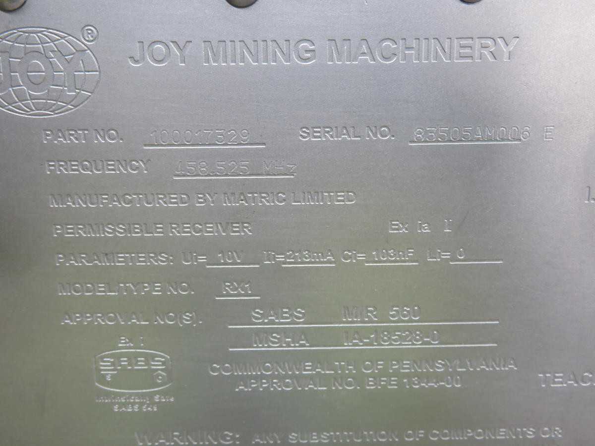 JOY 100017329 MINING MACHINERY T238856 - DRILLING MACHINES